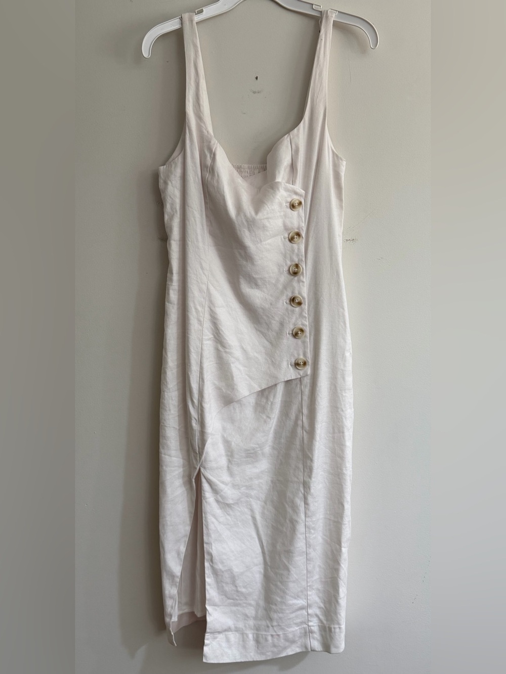Anthropologie Sleeveless Square-Neck Linen Button Wrap Midi Dress Medium - Picture 3 of 14